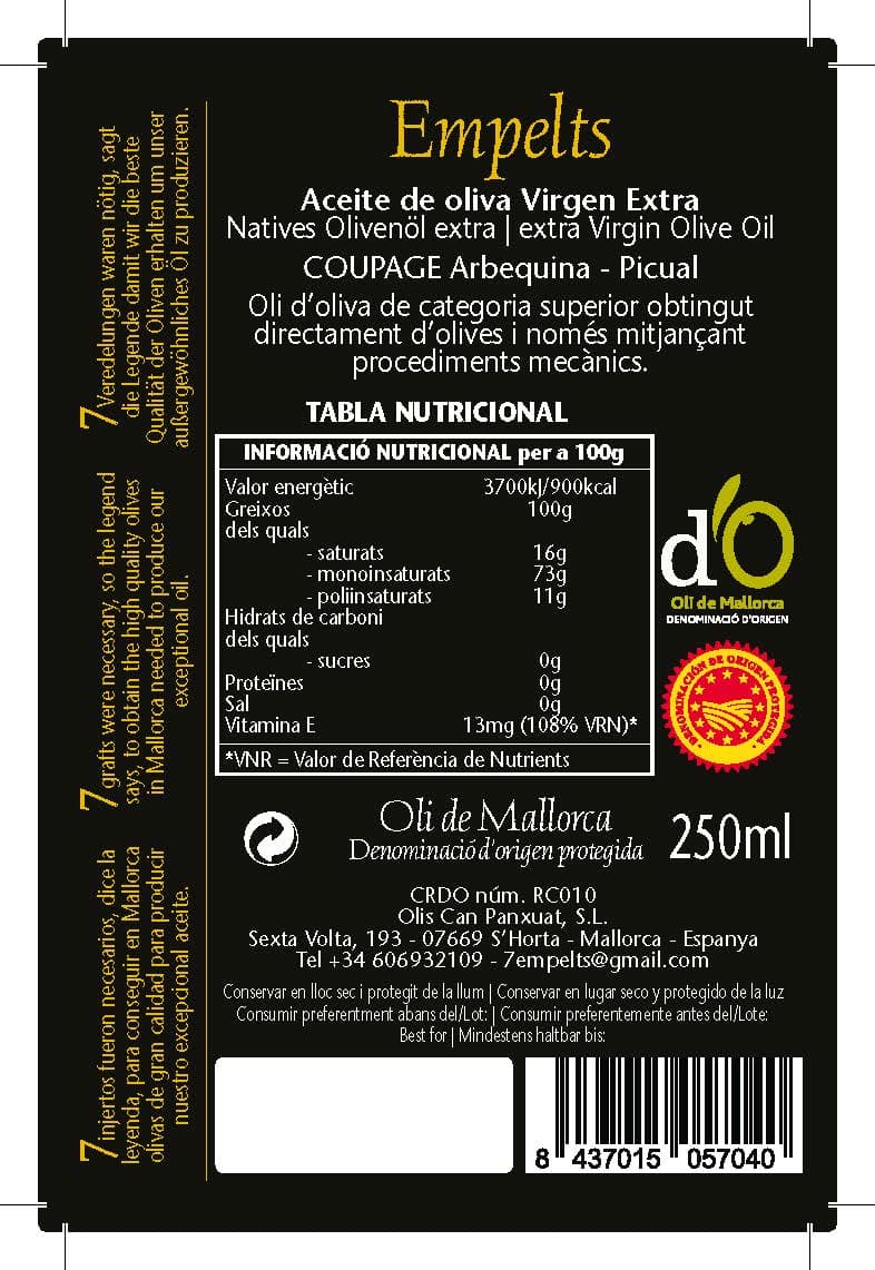 Rückenetikett und Produktbeschreibung
