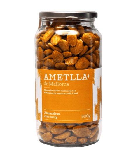 Bote de almendras con curry de 500 gramos