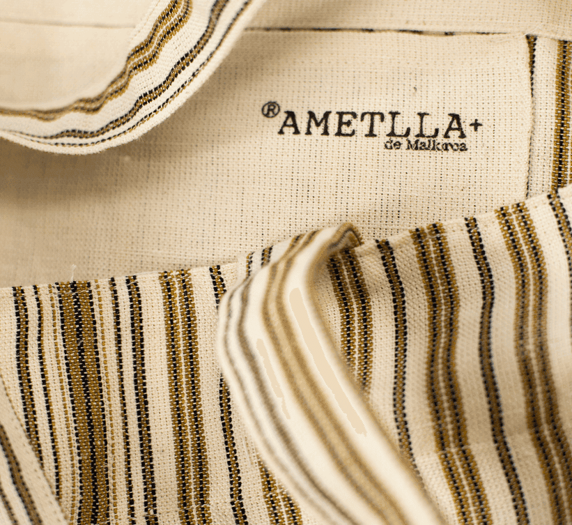 Interior ochre striped bag made of Mallorcan fabric