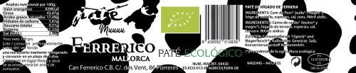 Etiqueta paté ecològic de ferrerico