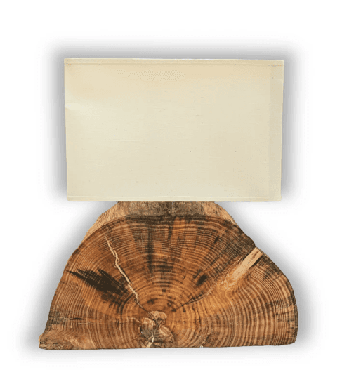Lampara de mesa de madera de pino y pantalla de tela