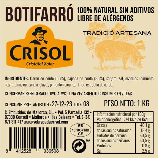 Imagen de Etiquetado Butifarrón ristra 1 Kg