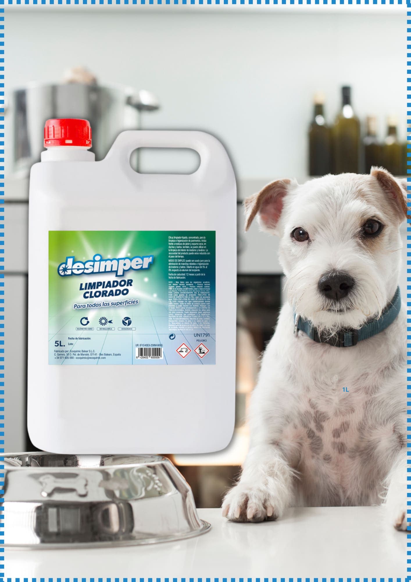Detergent amb lleixiu incorporat. Acció immediata. Higiene segura en totes les superfícies.