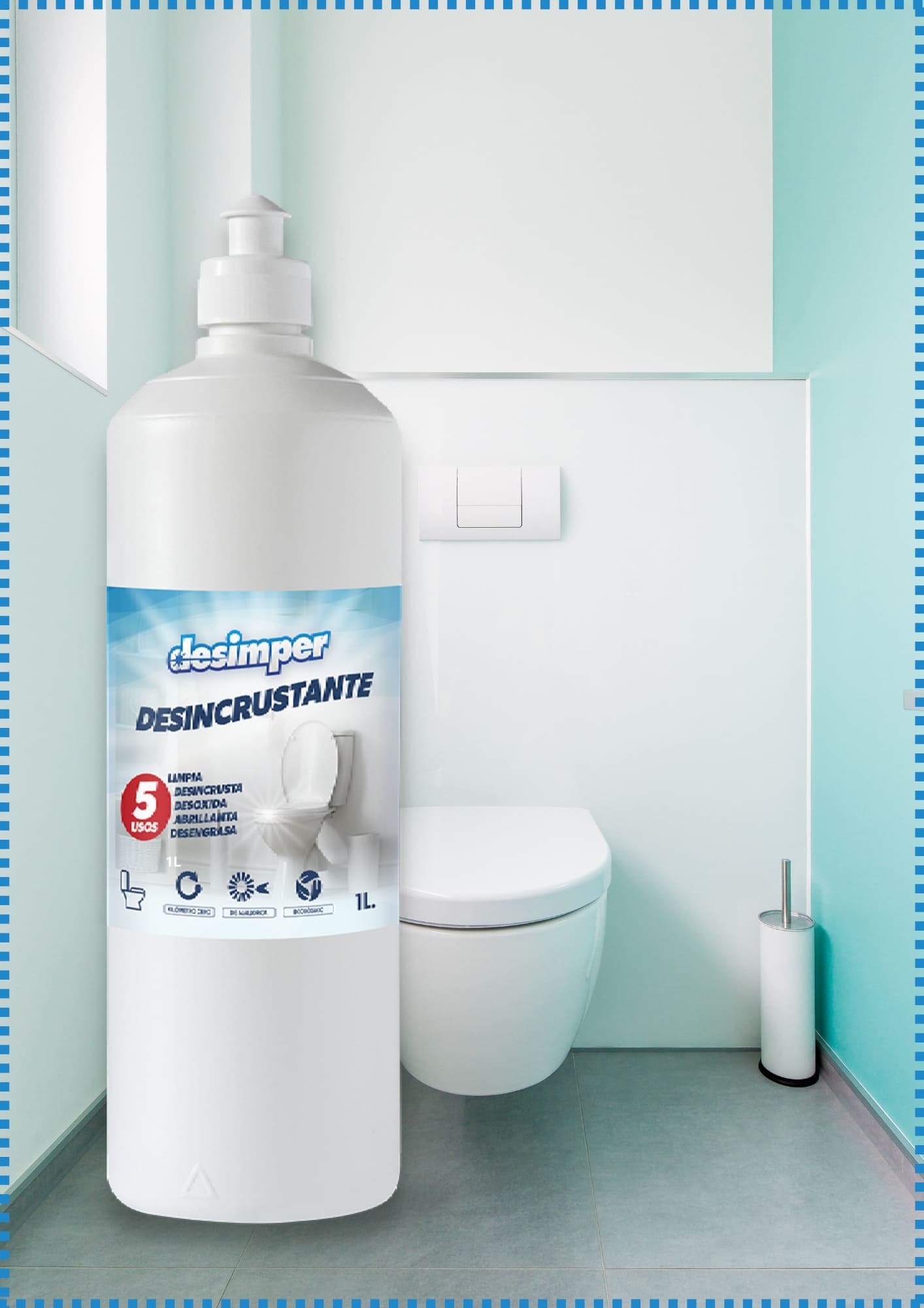 Producto formulado para la limpieza, desodorización, desincrustado y abrillantado de inodoros. Proporciona un agradable olor a limpio.