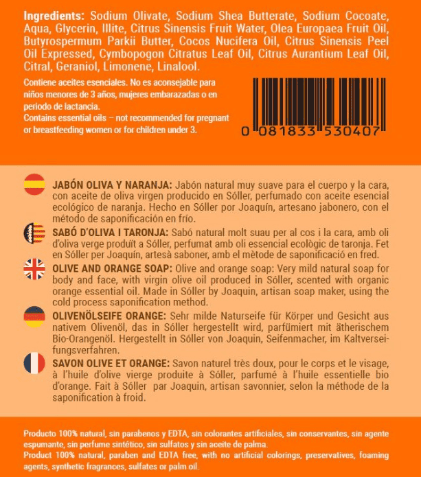 Mallorca soap back label