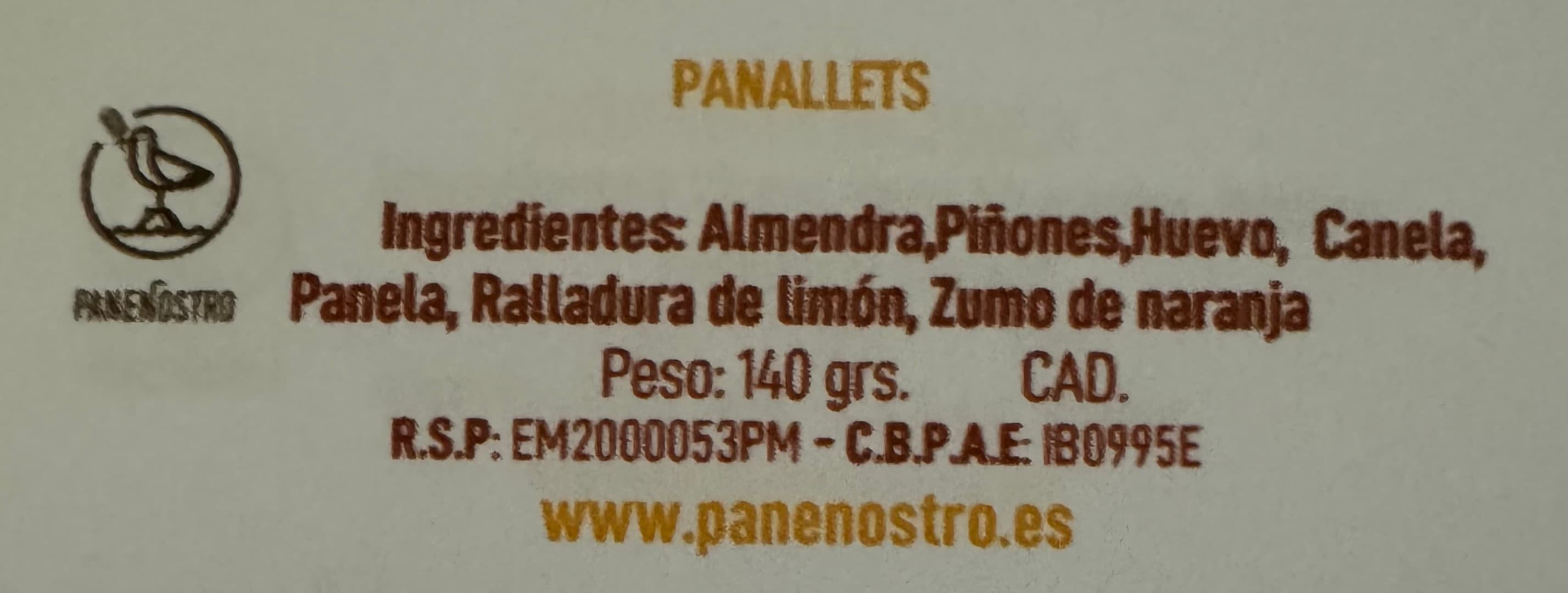 Panallets Panenostro ( 140 grs)