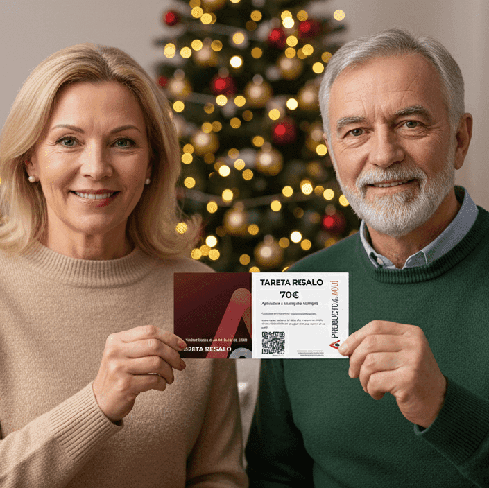 Imagen de matrimonio con tarjeta regalo de producto local de Mallorca
