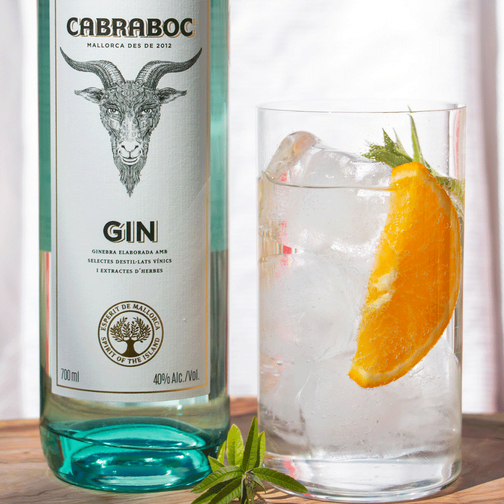 Botella de Cabraboc Gin junto a combinado Gin Tonic