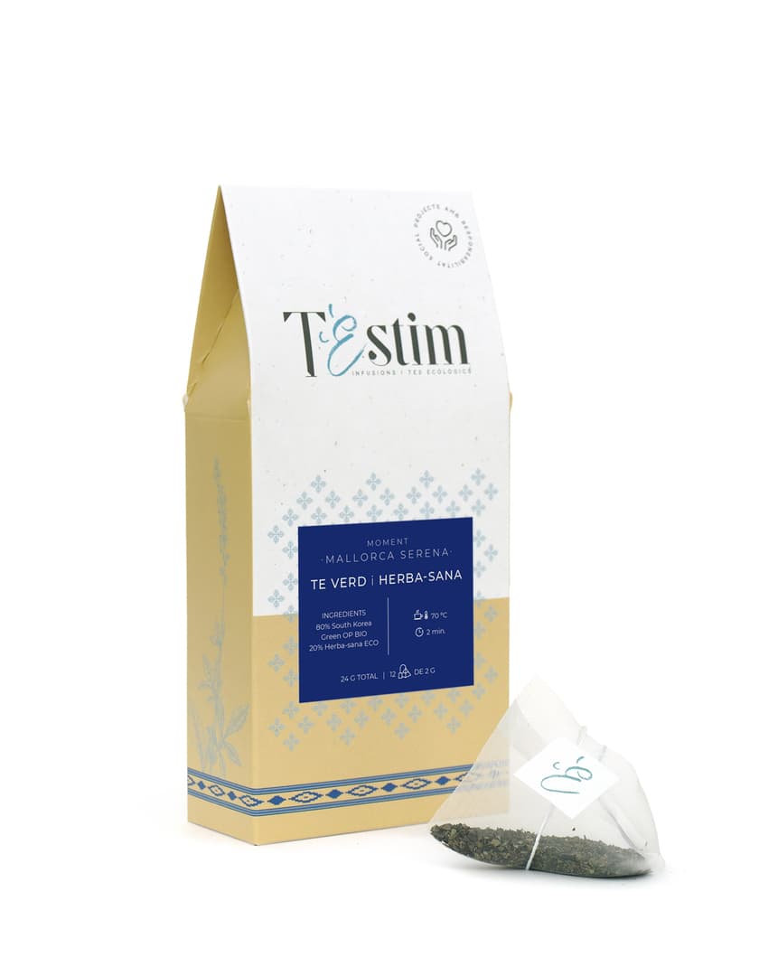Paquete de té verde con hierbabuena