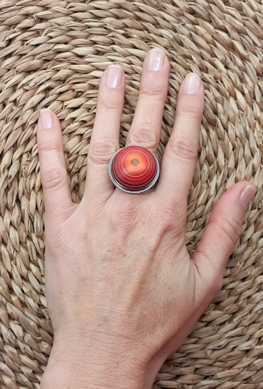 Hand image on rustic background of Red Eye Ring Cartonpia