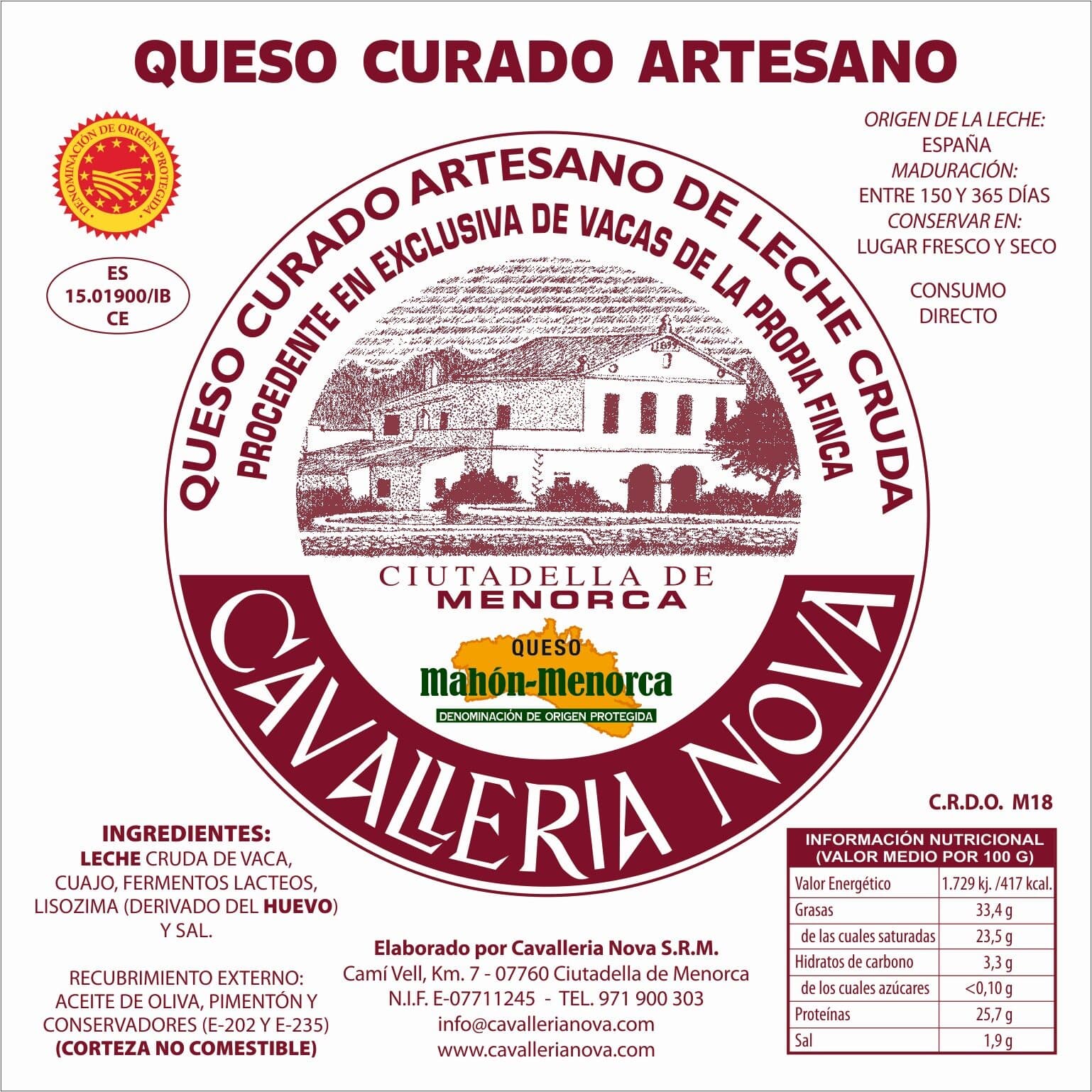 Imagen de la Etiqueta de queso curado artesano Cavalleria Nova