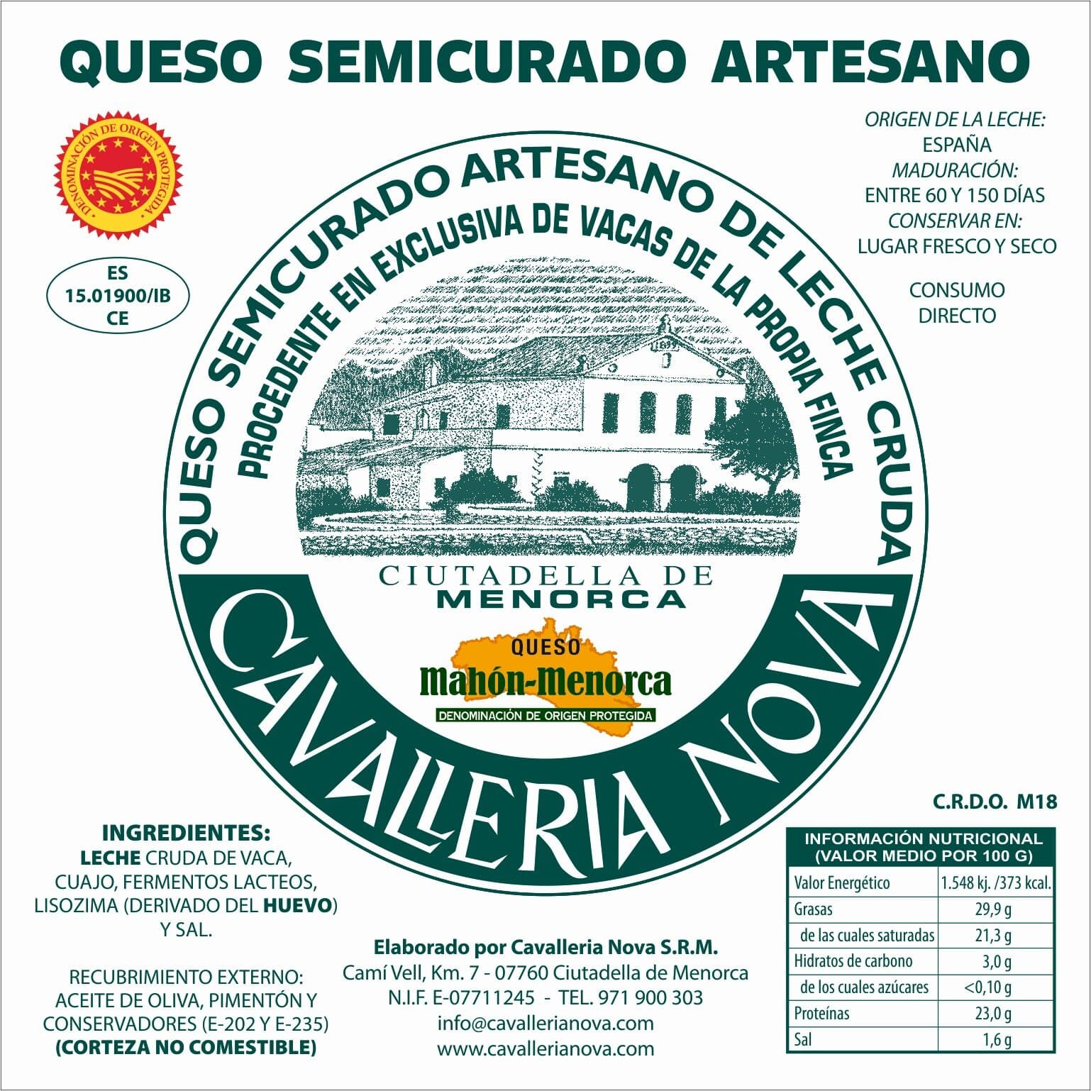 Imagen de la Etiqueta de queso semicurado artesano Cavalleria Nova