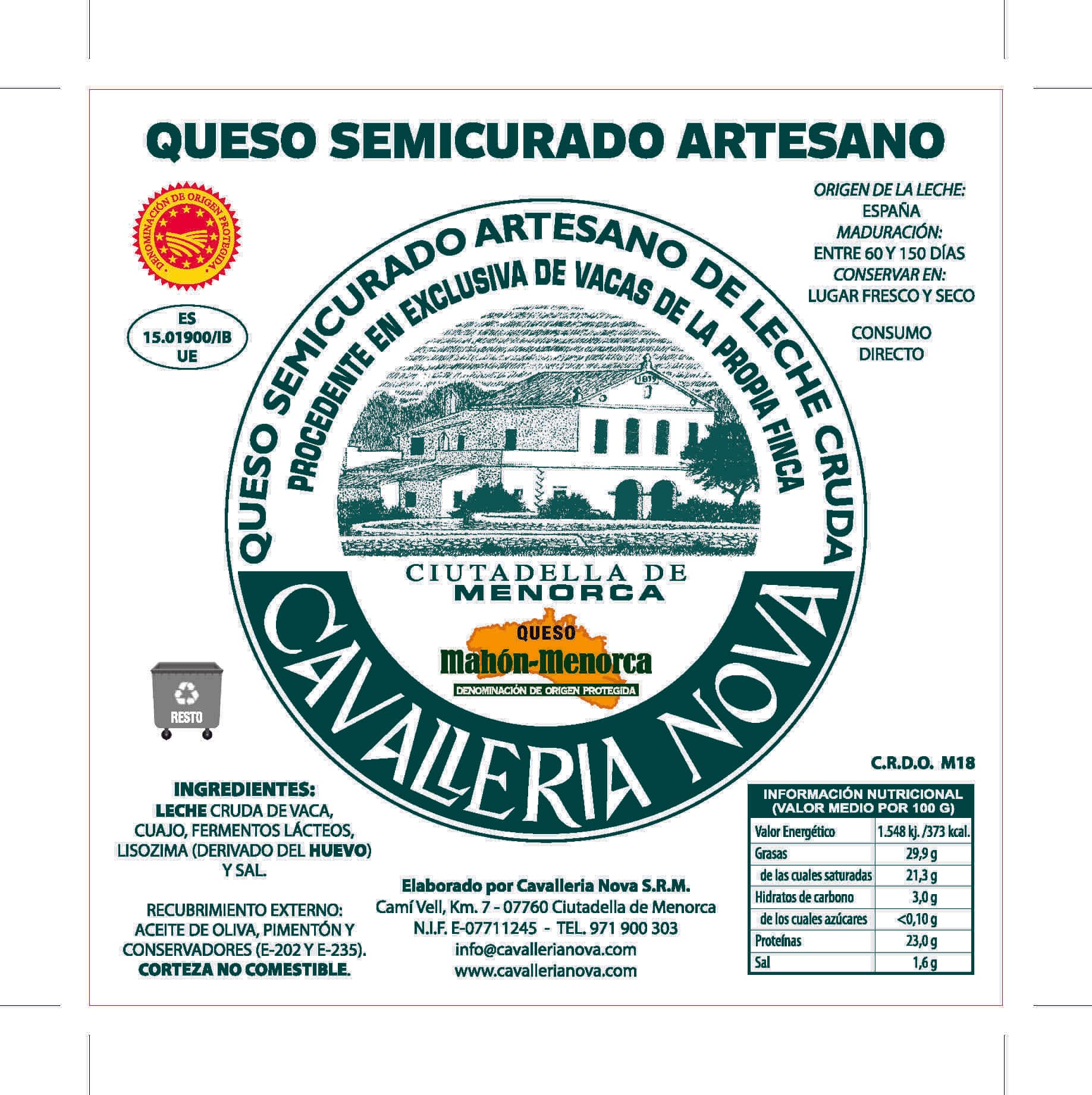 Imagen de la etiqueta de queso semicurado artesano Cavalleria Nova
