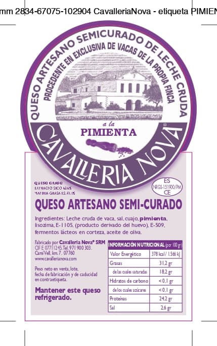 Imagen de la etiqueta del queso semicurado a la pimienta.