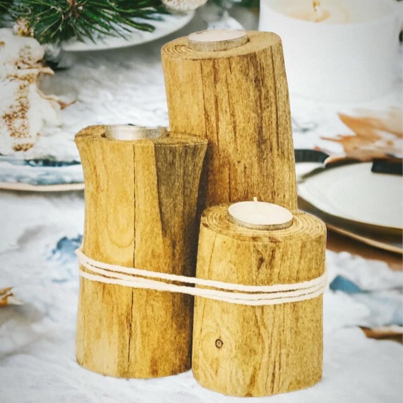 Imagen de Conjunto de 3 velas de madera de deriva de Cocó Wood Art