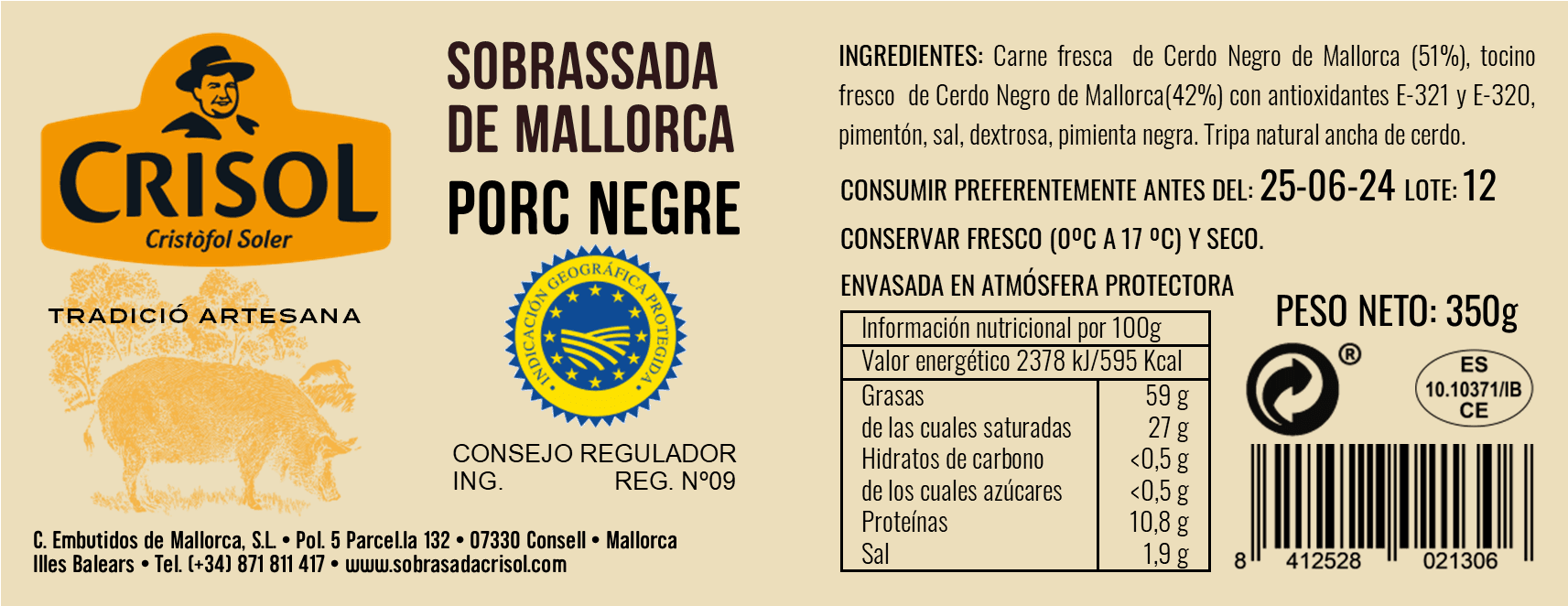 Etiqueta cordel bolsa envasada en atmósfera protectora