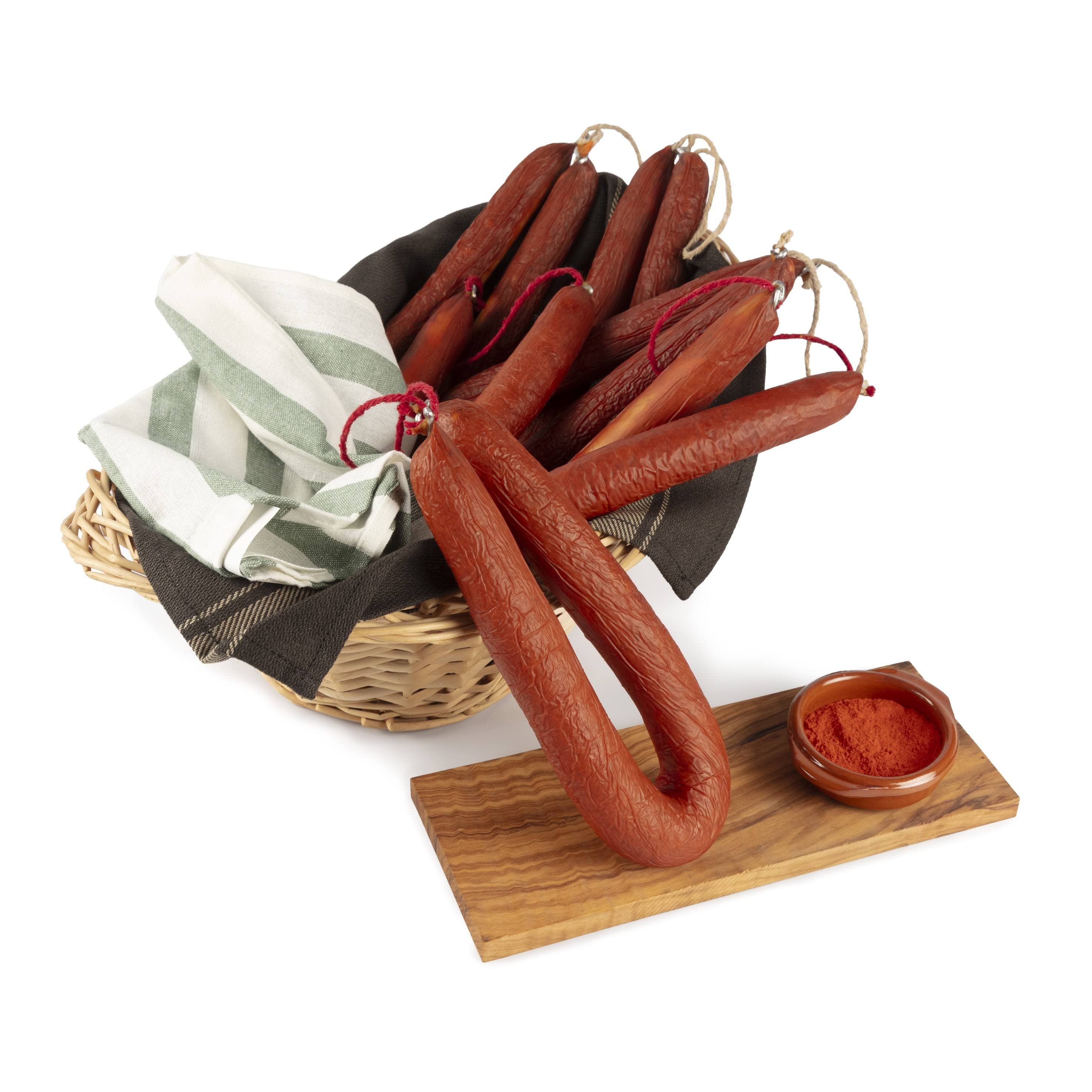 Longanitza de Mallorca CRISOL elaborada amb carn de porc Duroc i curada en tripa natural estreta. Presentació tradicional del producte.