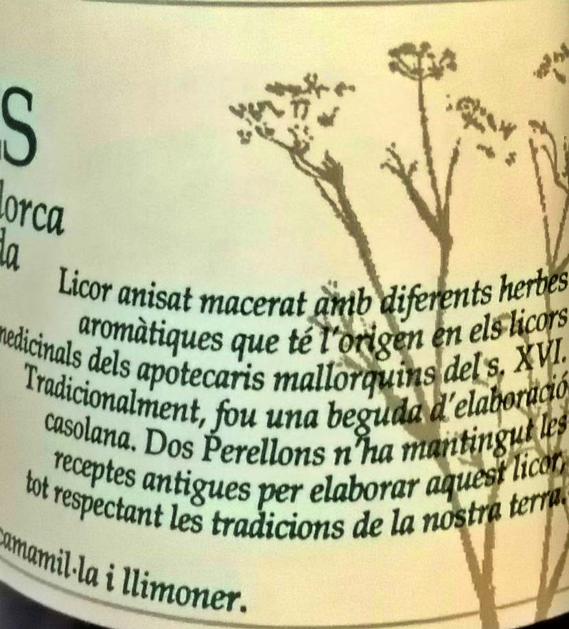 Bild der gemischten mallorquinischen Kräuterlikörflasche Bild Zwei Perellons