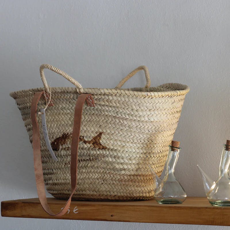 Image of Wicker basket - Mediterraneanist on shelves