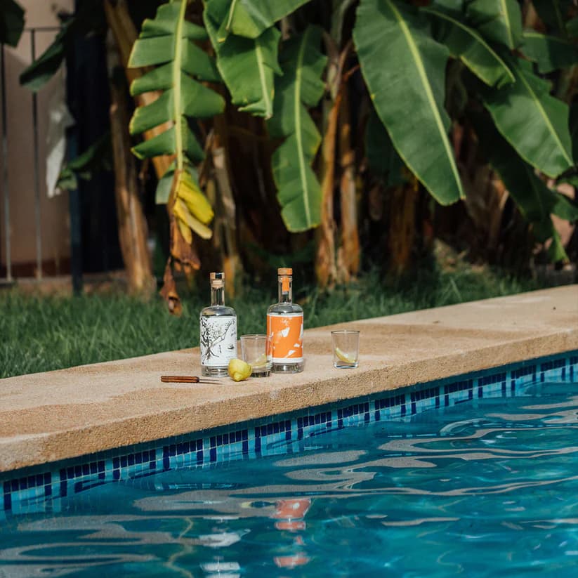 Image of Gin Eva "La Canoneta" Mallorca Dry Gin 0,7 L in pool