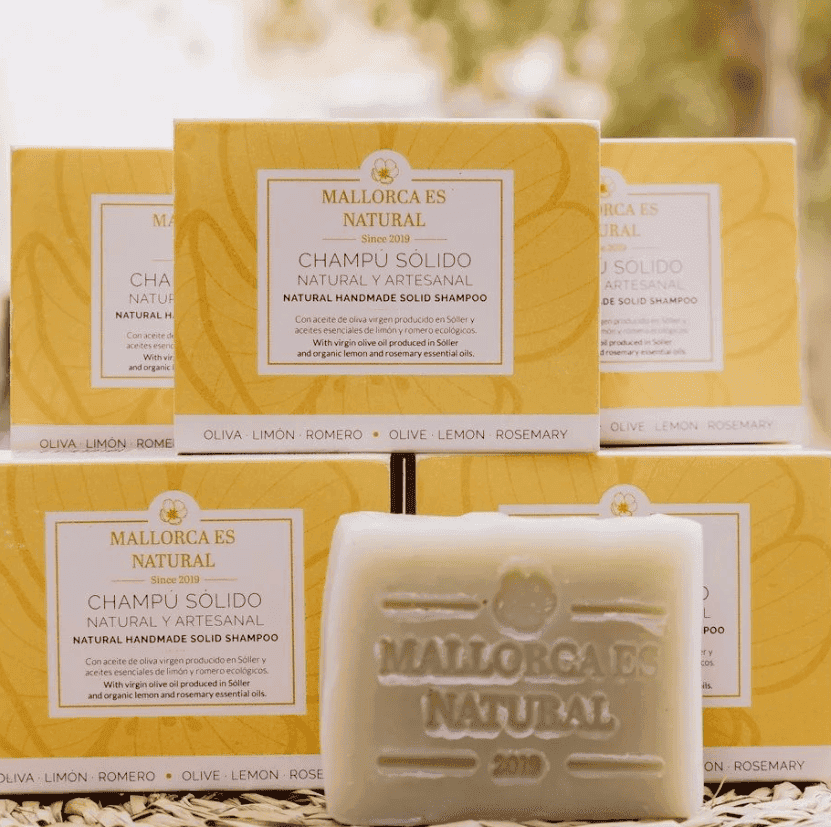 Organic solid shampoo made from virgin olive oil, made in Sóller, Mallorca.
