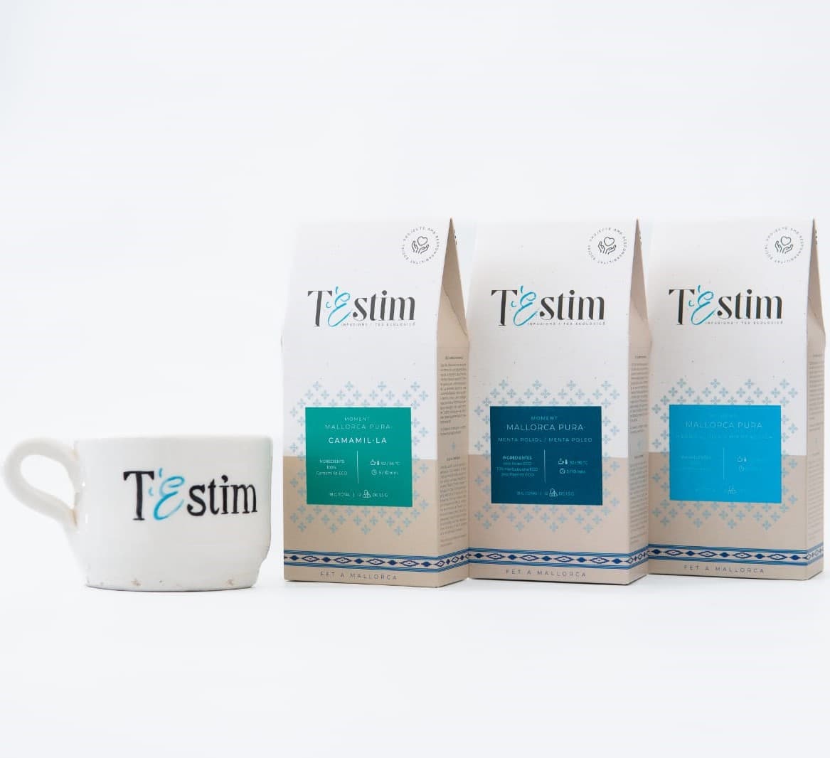 4 productes de T'Estim - 3 infusions i 1 tassa