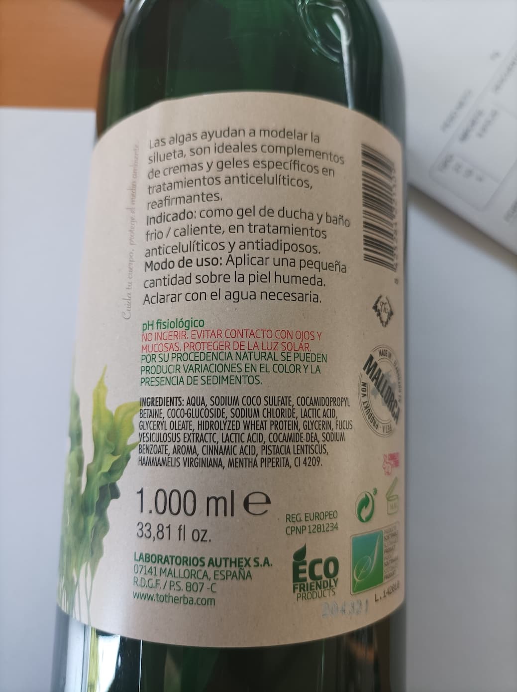 Imatge de detall d'Etiqueta Gel modelador d'algues 1000ml