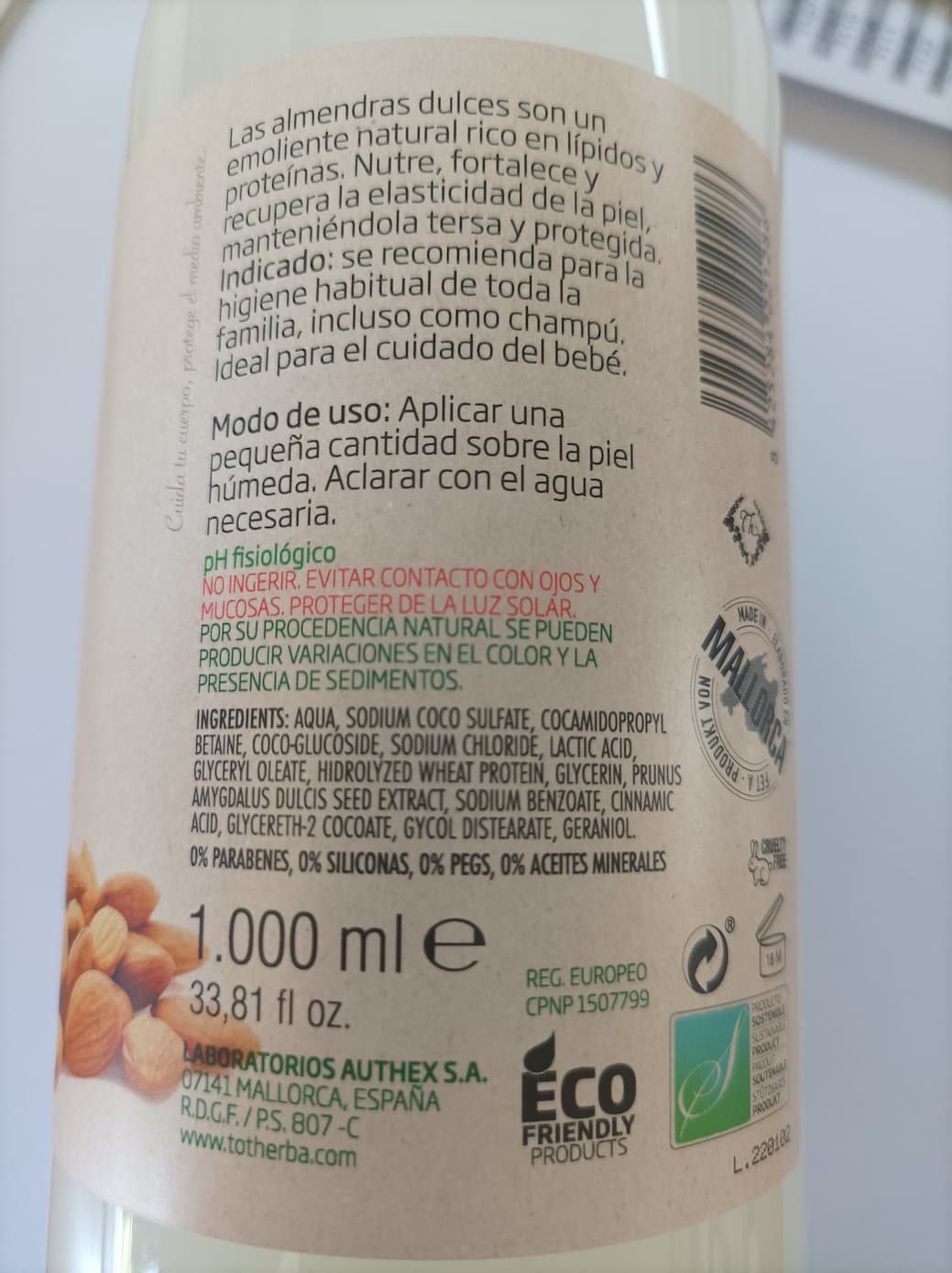 Imatge de Detall etiqueta Gel de dutxa llet d'ametlles